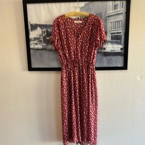 Christy Dawn NWT burgundy red floral Simple Dawn drawstring dress L